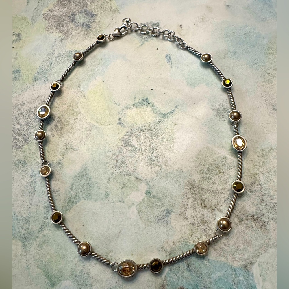 Brighton Monte Carlo Collection Silver Plated Crystal Pearl Necklace